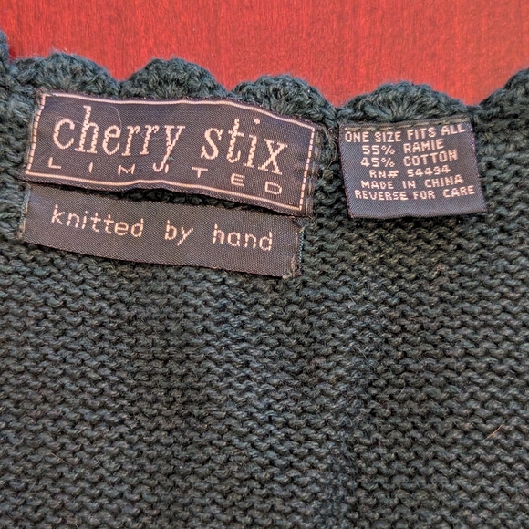 Cherry Stix Ltd. handmade knit/crochet vest, dark green, OS - Picture 10 of 10